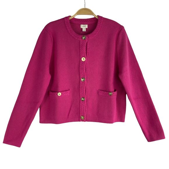 J. Crew Factory Sweaters - J. Crew Factory Lady Jacket Cardigan Sweater Women XL Pink Braided Trim OldMoney